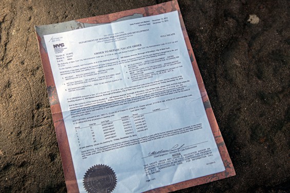 The vacate order issued to tenants at 300 Nassau Ave, photographed by The Village Voice in 2014